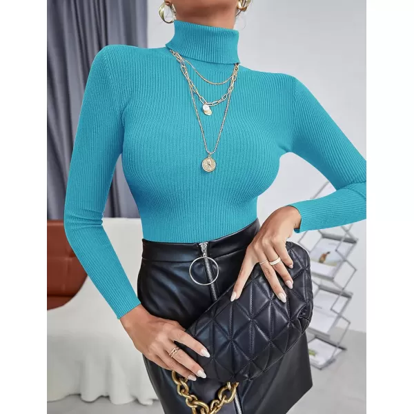 Ekouaer Womens Turtleneck Shirts Ribbed Pullover Sweater Long Sleeves Tops Midweight Thermal Underwear BlouseBlue