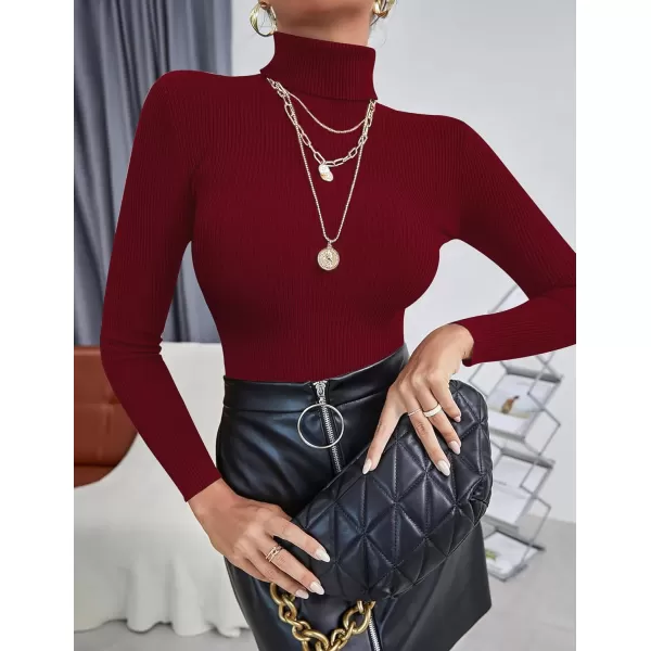 Ekouaer Womens Turtleneck Shirts Ribbed Pullover Sweater Long Sleeves Tops Midweight Thermal Underwear BlouseDark Red