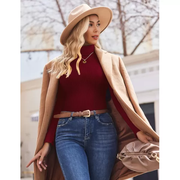Ekouaer Womens Turtleneck Shirts Ribbed Pullover Sweater Long Sleeves Tops Midweight Thermal Underwear BlouseDark Red