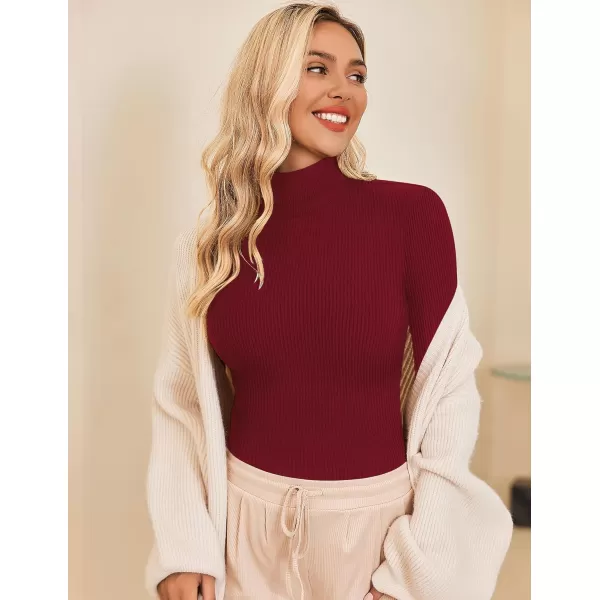 Ekouaer Womens Turtleneck Shirts Ribbed Pullover Sweater Long Sleeves Tops Midweight Thermal Underwear BlouseDark Red