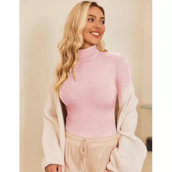 Ekouaer Womens Turtleneck Shirts Ribbed Pullover Sweater Long Sleeves Tops Midweight Thermal Underwear BlouseDirty Pink