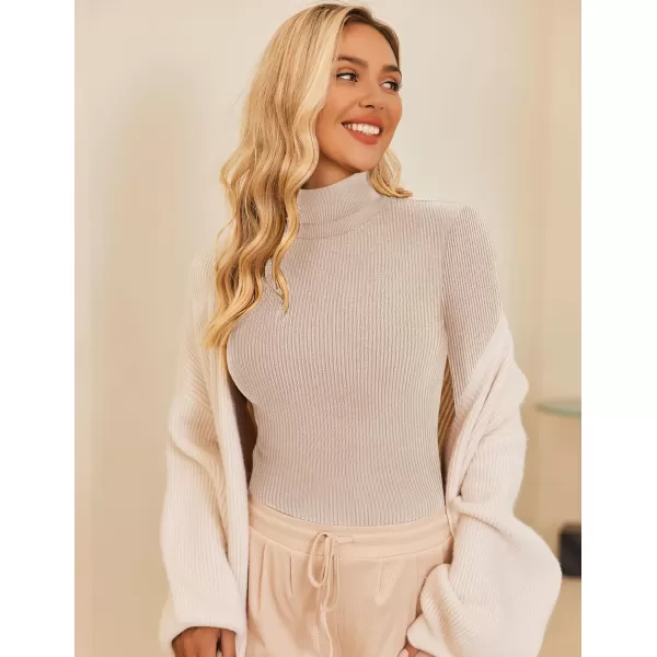 Ekouaer Womens Turtleneck Shirts Ribbed Pullover Sweater Long Sleeves Tops Midweight Thermal Underwear BlouseKhaki