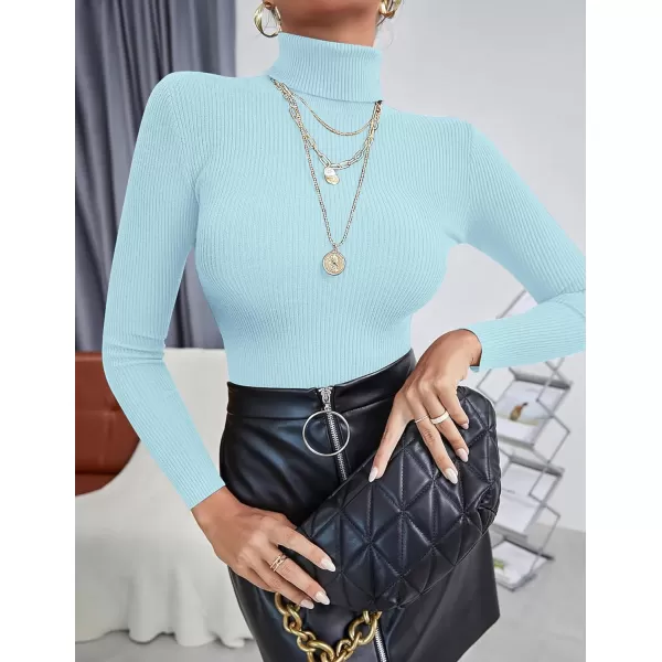 Ekouaer Womens Turtleneck Shirts Ribbed Pullover Sweater Long Sleeves Tops Midweight Thermal Underwear BlouseLight Blue