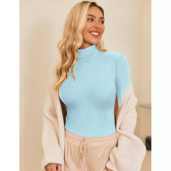 Ekouaer Womens Turtleneck Shirts Ribbed Pullover Sweater Long Sleeves Tops Midweight Thermal Underwear BlouseLight Blue