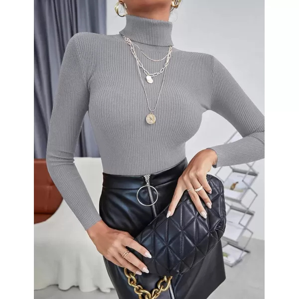Ekouaer Womens Turtleneck Shirts Ribbed Pullover Sweater Long Sleeves Tops Midweight Thermal Underwear BlouseMedium Gray