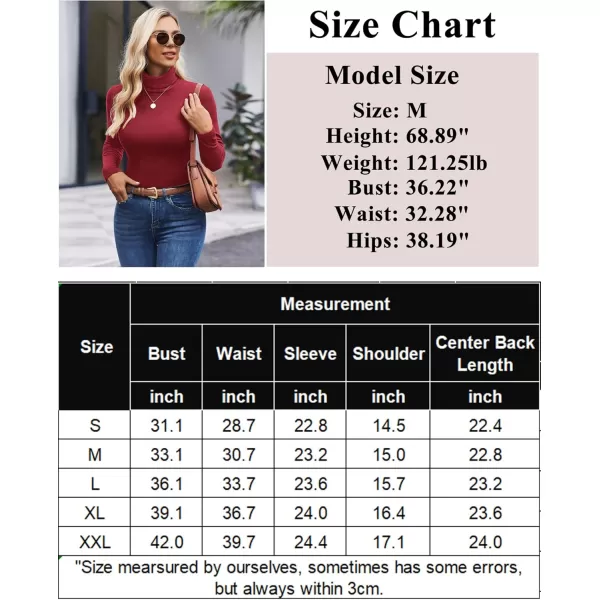 Ekouaer Womens Turtleneck Shirts Ribbed Pullover Sweater Long Sleeves Tops Midweight Thermal Underwear BlouseWine Red