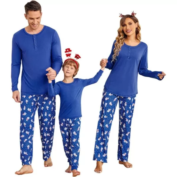 Ekouaer Christmas Pajamas Matching Family Pj Set Long Sleeve Tops and Plaid Pants for Sleepwear Soft Loungewear PjsMen Navy Polar Bear