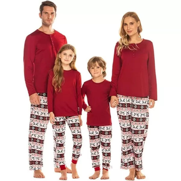 Ekouaer Christmas Pajamas Matching Family Pj Set Long Sleeve Tops and Plaid Pants for Sleepwear Soft Loungewear PjsMen Red Deer