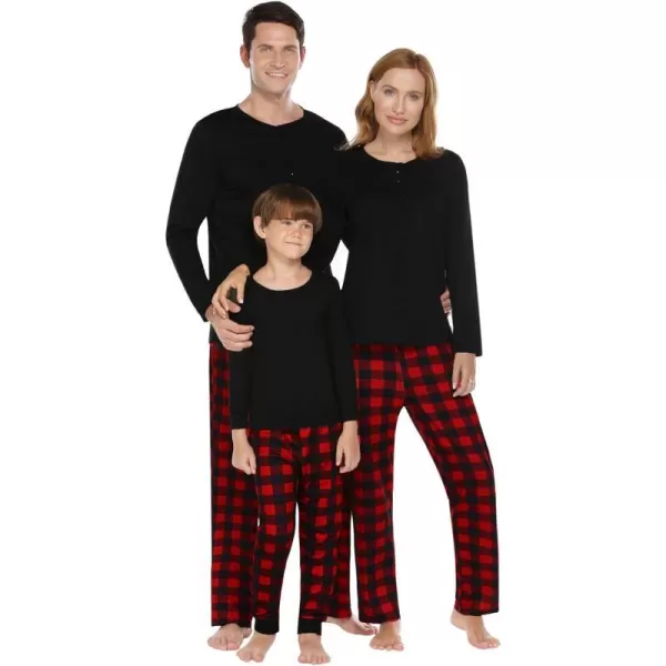 Ekouaer Christmas Pajamas Matching Family Pj Set Long Sleeve Tops and Plaid Pants for Sleepwear Soft Loungewear PjsWomen Black Plaid