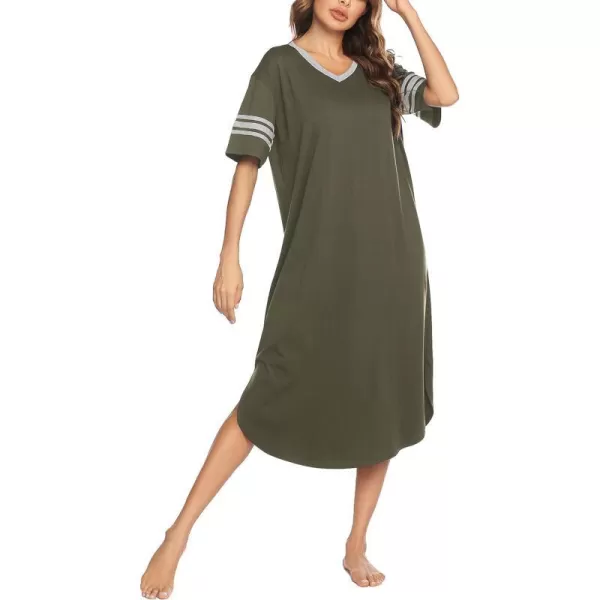 Ekouaer Long Nightgown Womens V Neck Loungewear Oversized Sleepwear Loose Sleep Dress S4XLArmy Green