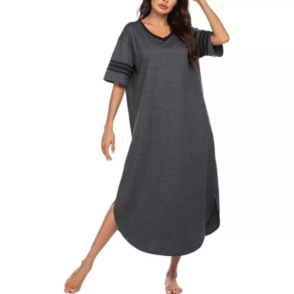 Ekouaer Long Nightgown Womens V Neck Loungewear Oversized Sleepwear Loose Sleep Dress S4XLDark Grey