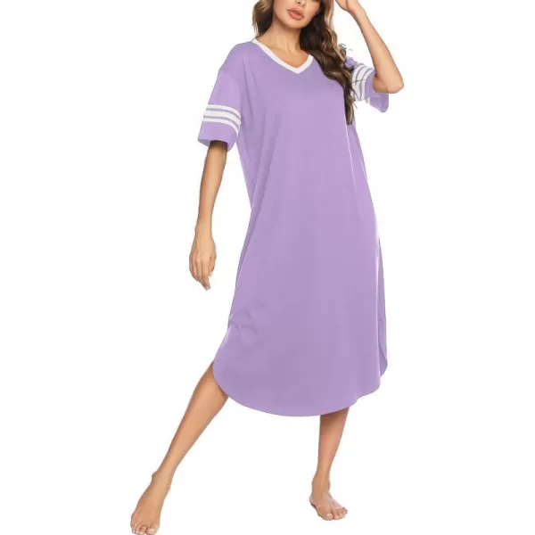 Ekouaer Long Nightgown Womens V Neck Loungewear Oversized Sleepwear Loose Sleep Dress S4XLLight Purple