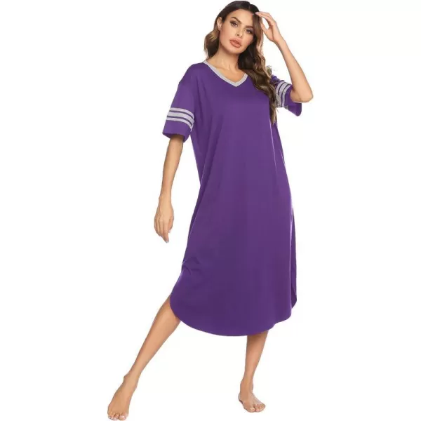 Ekouaer Long Nightgown Womens V Neck Loungewear Oversized Sleepwear Loose Sleep Dress S4XLPurple