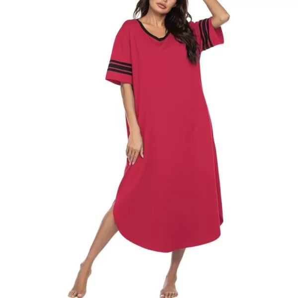 Ekouaer Long Nightgown Womens V Neck Loungewear Oversized Sleepwear Loose Sleep Dress S4XLWatermelon Red