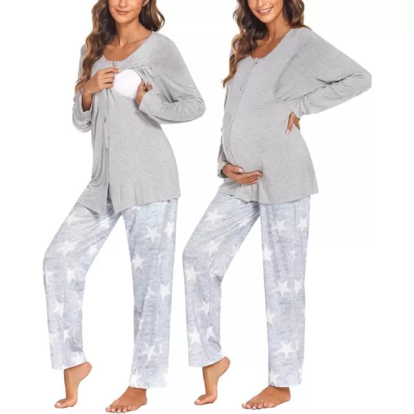 Ekouaer Maternity Nursing Pajama Set Long Sleeves Breastfeeding Sleepwear Soft Hospital Pregnancy pjs SetsLight Gray