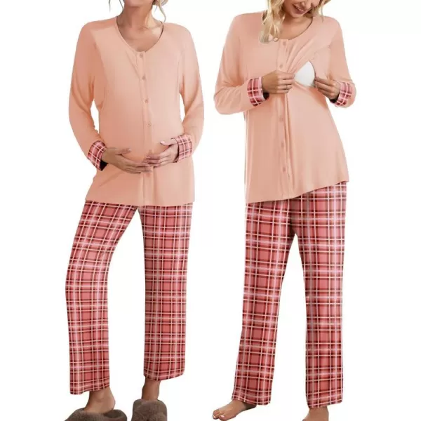 Ekouaer Maternity Nursing Pajama Set Long Sleeves Breastfeeding Sleepwear Soft Hospital Pregnancy pjs SetsPink