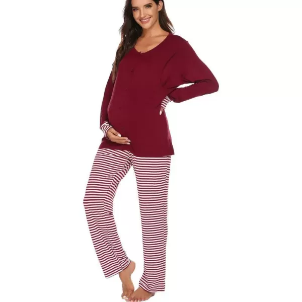 Ekouaer Maternity Nursing Pajama Set Long Sleeves Breastfeeding Sleepwear Soft Hospital Pregnancy pjs SetsWine Red