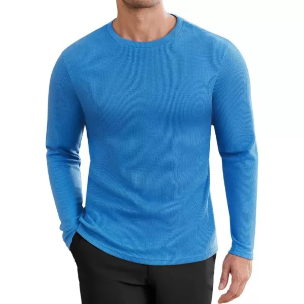 Ekouaer Mens Long Sleeve Shirts Honeycomb Waffle Pullover Sweater Crewneck Thermal Tops Lightweight UndershirtsBlue