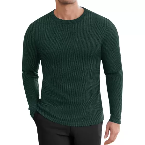 Ekouaer Mens Long Sleeve Shirts Honeycomb Waffle Pullover Sweater Crewneck Thermal Tops Lightweight UndershirtsGreen