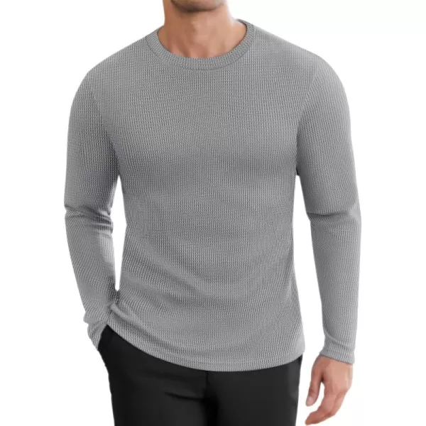 Ekouaer Mens Long Sleeve Shirts Honeycomb Waffle Pullover Sweater Crewneck Thermal Tops Lightweight UndershirtsLight Grey