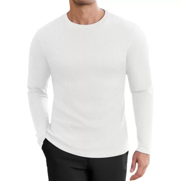 Ekouaer Mens Long Sleeve Shirts Honeycomb Waffle Pullover Sweater Crewneck Thermal Tops Lightweight UndershirtsWhite