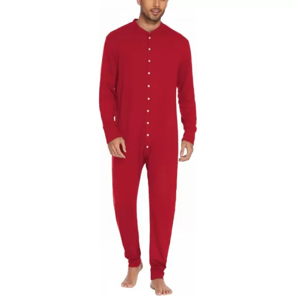 Ekouaer Mens Thermal Union Suit Button Down Onesies Long Sleeve One Piece Pajama with Button Flap SXXLAred