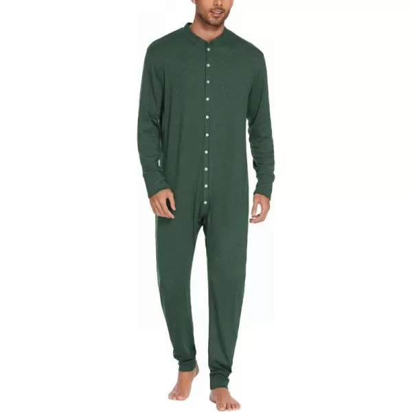 Ekouaer Mens Thermal Union Suit Button Down Onesies Long Sleeve One Piece Pajama with Button Flap SXXLArmy Green