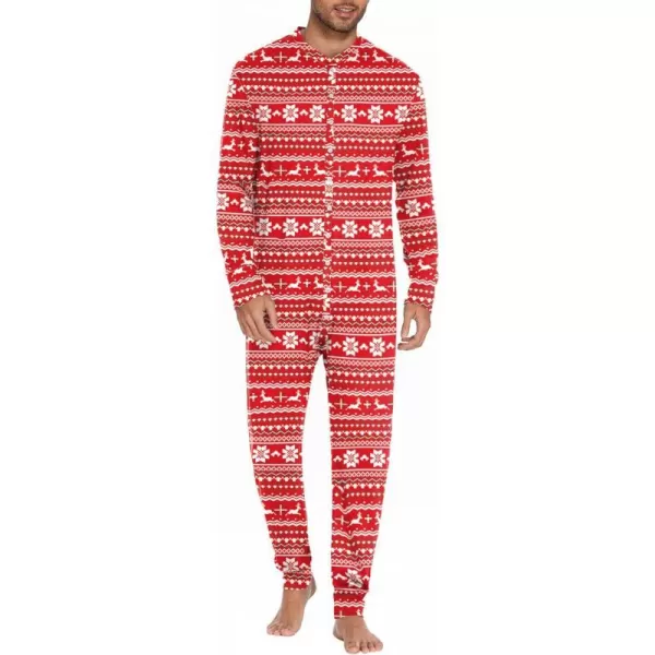 Ekouaer Mens Thermal Union Suit Button Down Onesies Long Sleeve One Piece Pajama with Button Flap SXXLChristmas Elk