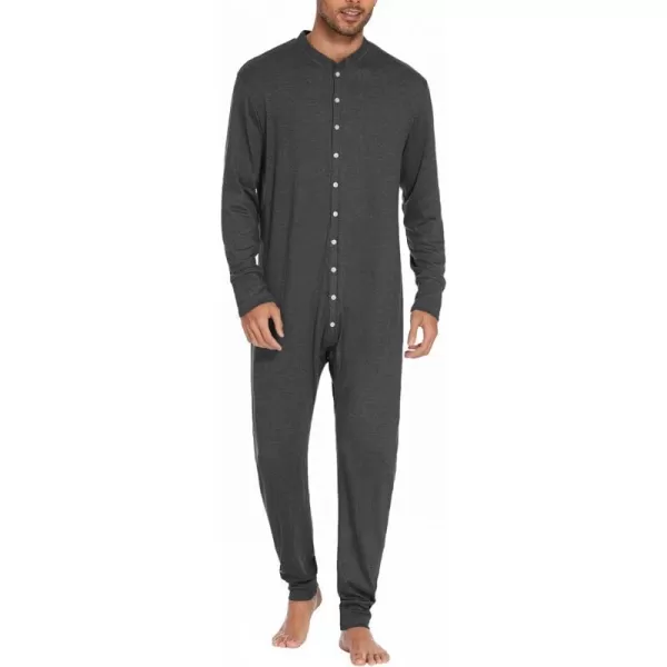 Ekouaer Mens Thermal Union Suit Button Down Onesies Long Sleeve One Piece Pajama with Button Flap SXXLDark Grey