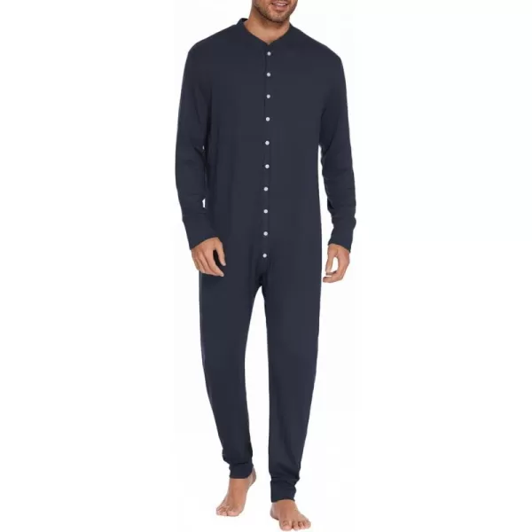 Ekouaer Mens Thermal Union Suit Button Down Onesies Long Sleeve One Piece Pajama with Button Flap SXXLNavy Blue