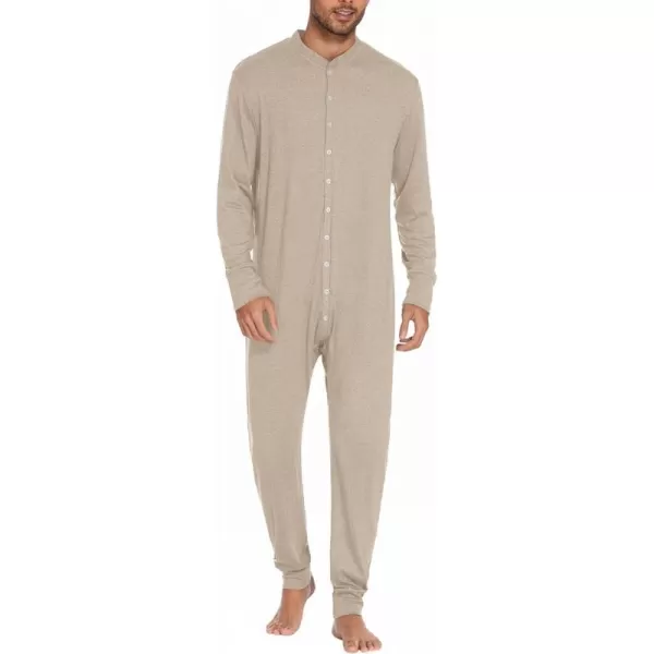 Ekouaer Mens Thermal Union Suit Button Down Onesies Long Sleeve One Piece Pajama with Button Flap SXXLOatmeal