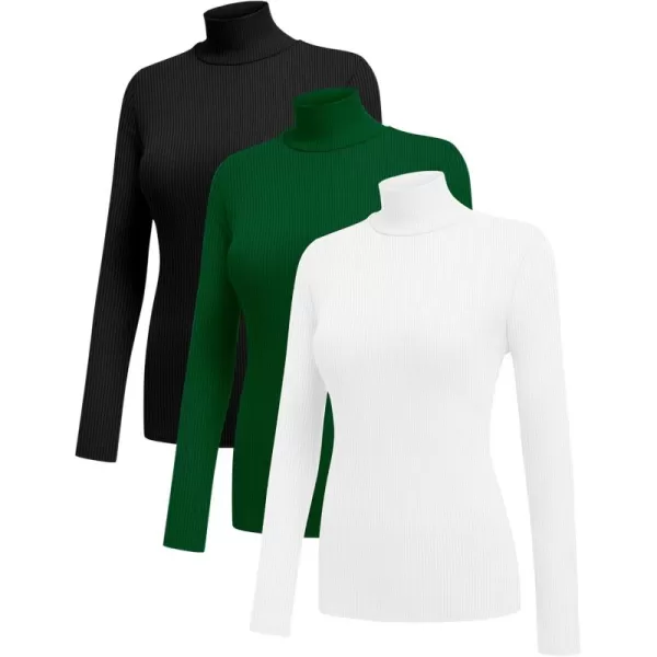 Ekouaer Women 3 Pack Turtleneck Shirts Ribbed Thermal Underwear Tops Lightweight Long Sleeve Layer Tees Basic Pullover BlouseBlackWhiteGreen