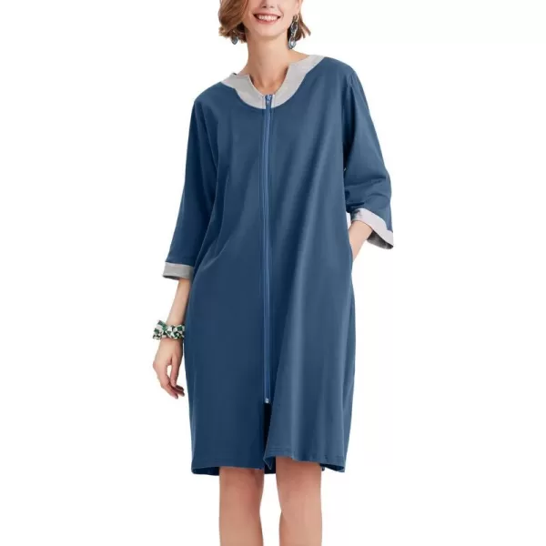 Ekouaer Women Zipper Robe 34 Sleeve Nightgowns Lightweight Short Bathrobe with Pockets S3XLAblue