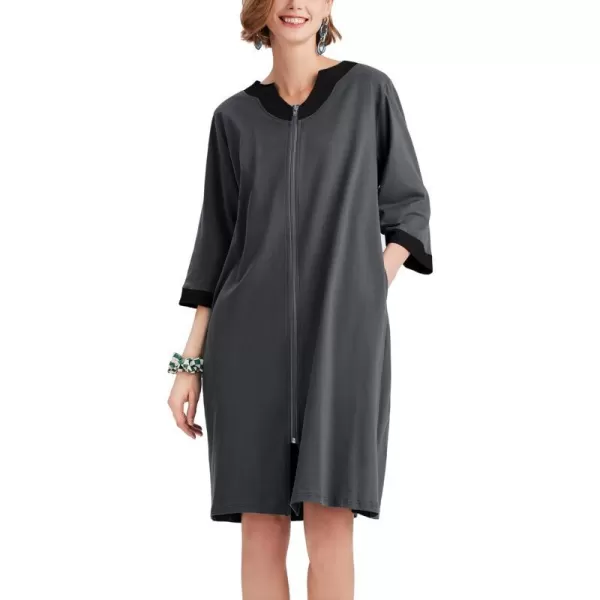 Ekouaer Women Zipper Robe 34 Sleeve Nightgowns Lightweight Short Bathrobe with Pockets S3XLAdark Gray