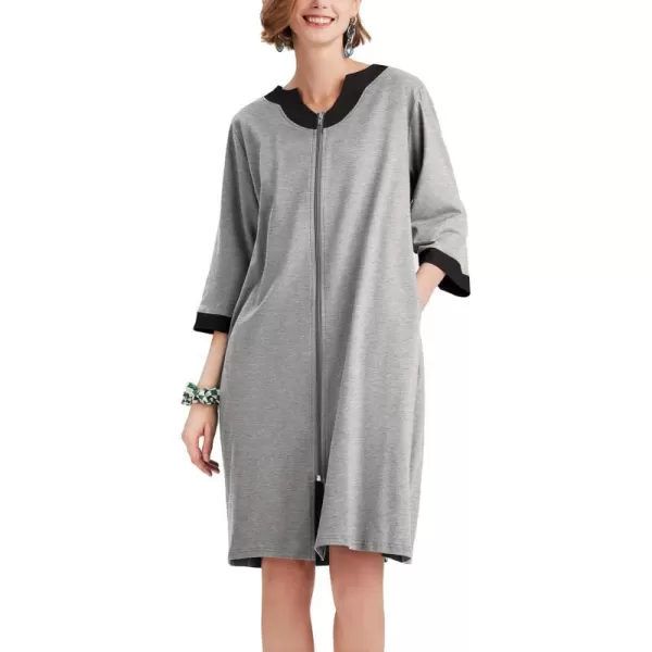 Ekouaer Women Zipper Robe 34 Sleeve Nightgowns Lightweight Short Bathrobe with Pockets S3XLLight Grey