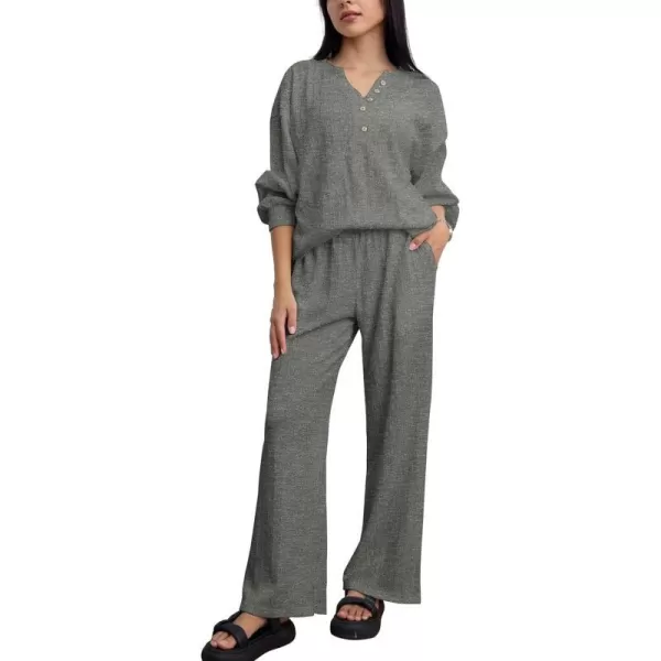 Ekouaer Womens 2 Piece Outfits Long Sleeve Knit Sweater Lounge Set Slouchy Pajama Set Cozy Loose Loungewear with PocketsLight Grey