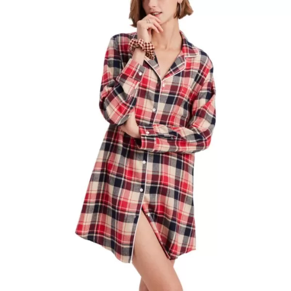 Ekouaer Womens Cotton Nightgowns Button Down Sleepshirt Long Sleeve Plaid Night Shirt Casual Boyfriend Pajamas Dress100 Cotton Yellow amp Black Plaid