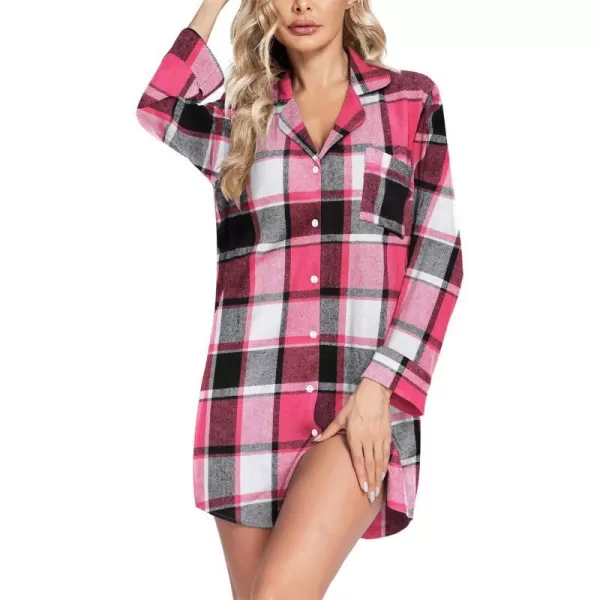 Ekouaer Womens Cotton Nightgowns Button Down Sleepshirt Long Sleeve Plaid Night Shirt Casual Boyfriend Pajamas DressPat24