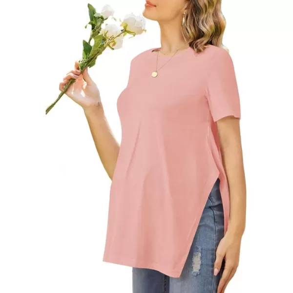 Ekouaer Womens Maternity Shirts Short Sleeve Pregnancy Tops Blouses Split Side Casual Crewneck Pregnant Tunic TeePink