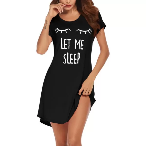 Ekouaer Womens Nightgown Short Sleeve Printed Sleepshirts Cute Night Shirts Soft Pajama SleepwearBlack1sleep