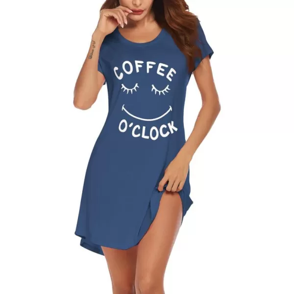 Ekouaer Womens Nightgown Short Sleeve Printed Sleepshirts Cute Night Shirts Soft Pajama SleepwearNavy Blue