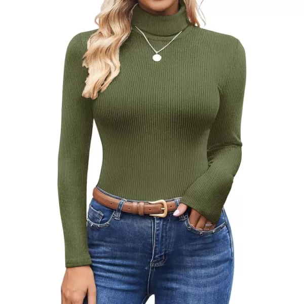 Ekouaer Womens Turtleneck Shirts Ribbed Pullover Sweater Long Sleeves Tops Midweight Thermal Underwear BlouseArmy Green