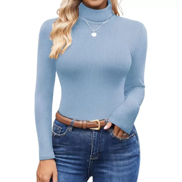 Ekouaer Womens Turtleneck Shirts Ribbed Pullover Sweater Long Sleeves Tops Midweight Thermal Underwear BlouseBlue Grey