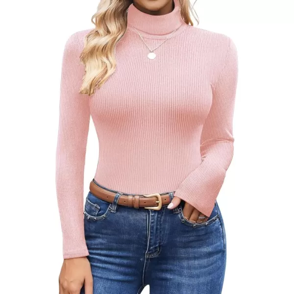 Ekouaer Womens Turtleneck Shirts Ribbed Pullover Sweater Long Sleeves Tops Midweight Thermal Underwear BlouseDirty Pink