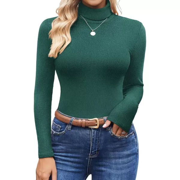 Ekouaer Womens Turtleneck Shirts Ribbed Pullover Sweater Long Sleeves Tops Midweight Thermal Underwear BlouseGreen