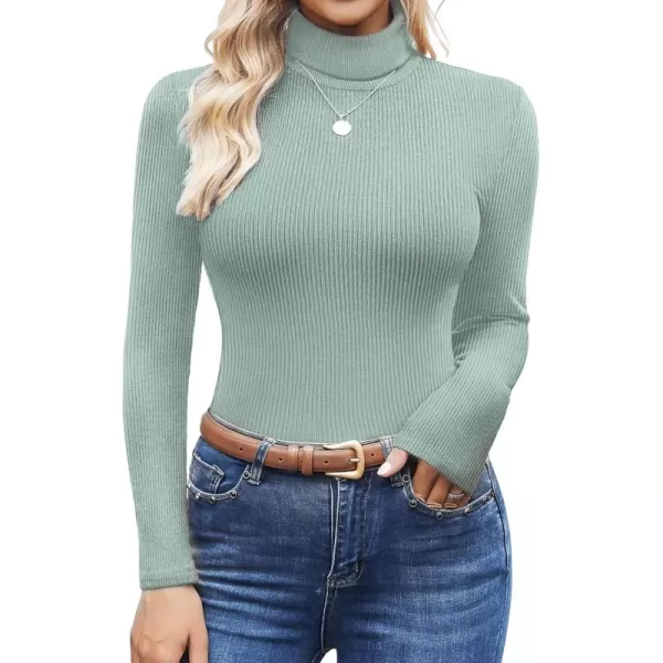 Ekouaer Womens Turtleneck Shirts Ribbed Pullover Sweater Long Sleeves Tops Midweight Thermal Underwear BlouseIce Green