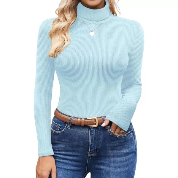 Ekouaer Womens Turtleneck Shirts Ribbed Pullover Sweater Long Sleeves Tops Midweight Thermal Underwear BlouseLight Blue