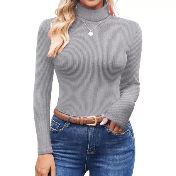 Ekouaer Womens Turtleneck Shirts Ribbed Pullover Sweater Long Sleeves Tops Midweight Thermal Underwear BlouseMedium Gray