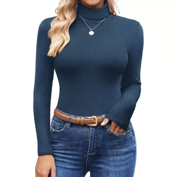 Ekouaer Womens Turtleneck Shirts Ribbed Pullover Sweater Long Sleeves Tops Midweight Thermal Underwear BlouseNavy Blue