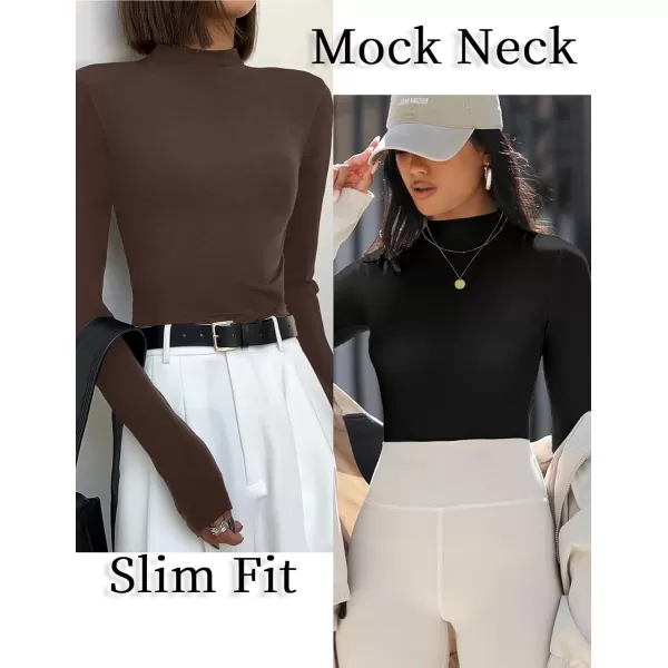 Ekouaer 3 Pack Turtleneck Shirt Women Long Sleeve Mock Neck Slim Fit Tops Winter Thermal Base Layer Soft Stretch UndershirtsKhakiBrownBlack